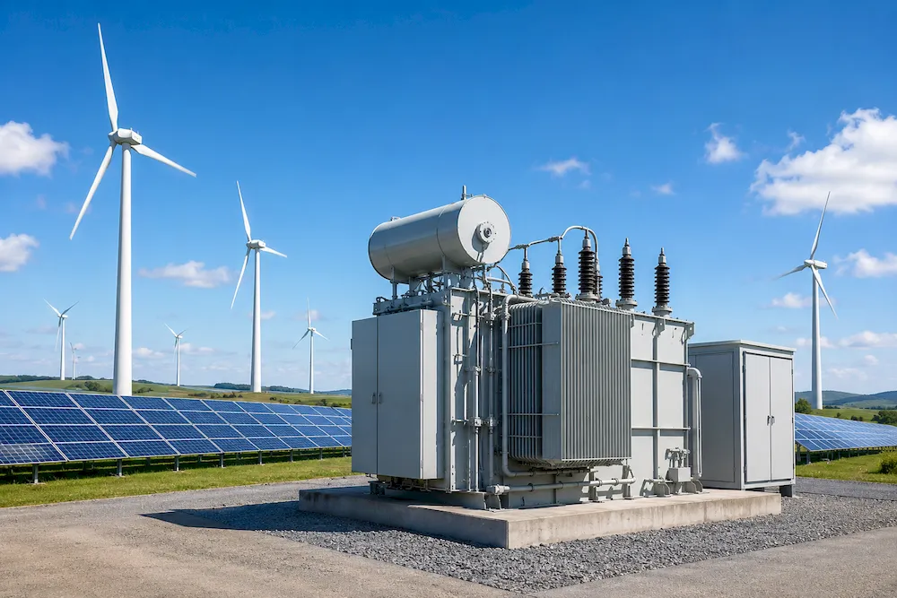 Power transformer for solar and wind energy grid connection